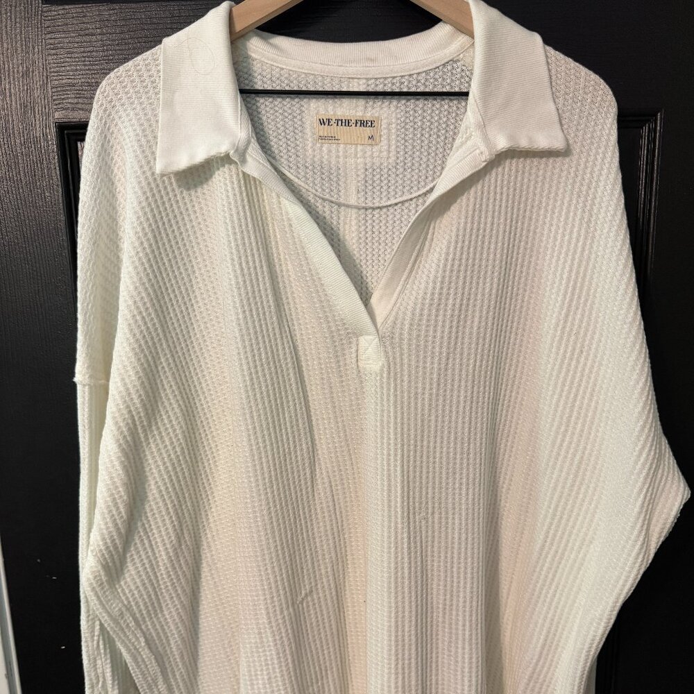 Free People Oversized White Henley Style Long Sleeve Medium